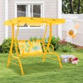 thumbnail image 4 of Costway 2-Seater Toddler Porch Swing Chair with Metal Stand Adjustable Canopy Safety Belts Yellow, 4 of 9