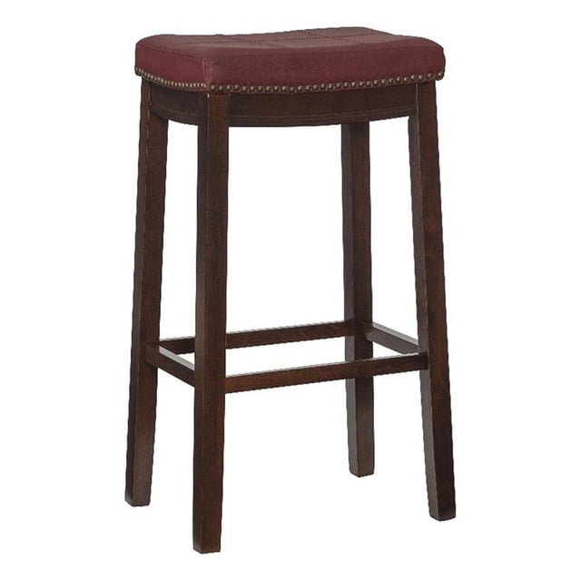 Tabouret de Bar Rectangulaire en Similicuir Rouge Pemberley Row, Tête à Clous Vieillie, 32 Pouces, Assemblé