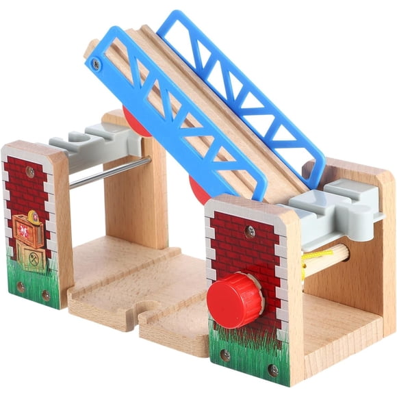 Pont d'Extension de Voie Ferrée à 2 Surpassements en Bois pour Jouer, Pont Levant à Écartement Standard de 195 cm en Beige, Idéal comme Jouet Artisanal d'Architecture Intérieure pour Enfants 3+