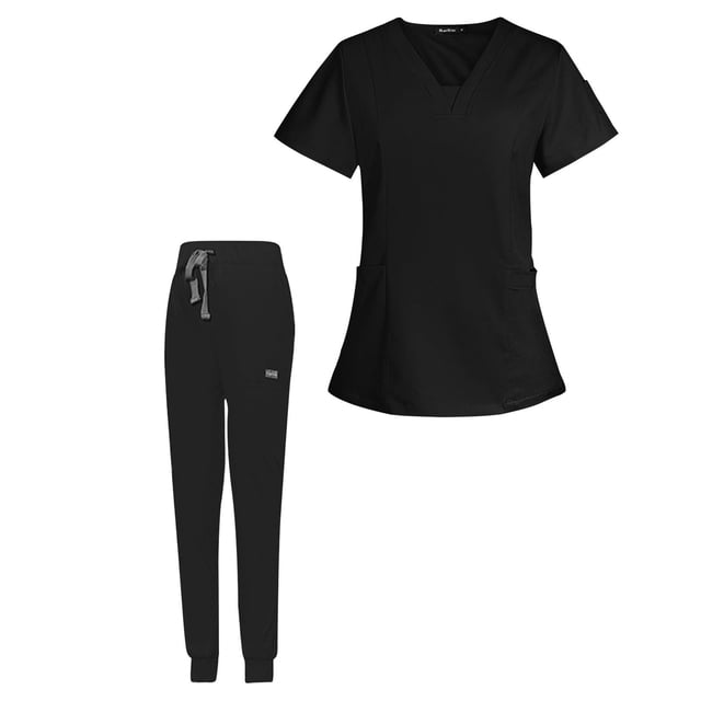 Milaget Ensemble de Sarrau pour Femme, Col en V avec Multiples Poches, Coupe Ajustée, Infirmière Confortable m