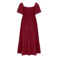 thumbnail image 4 of Penkiiy Robe Maxi d'Été Décontractée pour Femme à Manches Courtes, Col en V, Taille Smockée Élastique, à Volants, Ligne A, avec Poches, P Bordeaux, 4 of 6