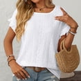 thumbnail image 4 of AherBiu T-Shirts pour Femmes Tendance Col Rond Manches Courtes T-Shirts Décontractés d'Été Plissés T-Shirt Uni Hauts, 4 of 7