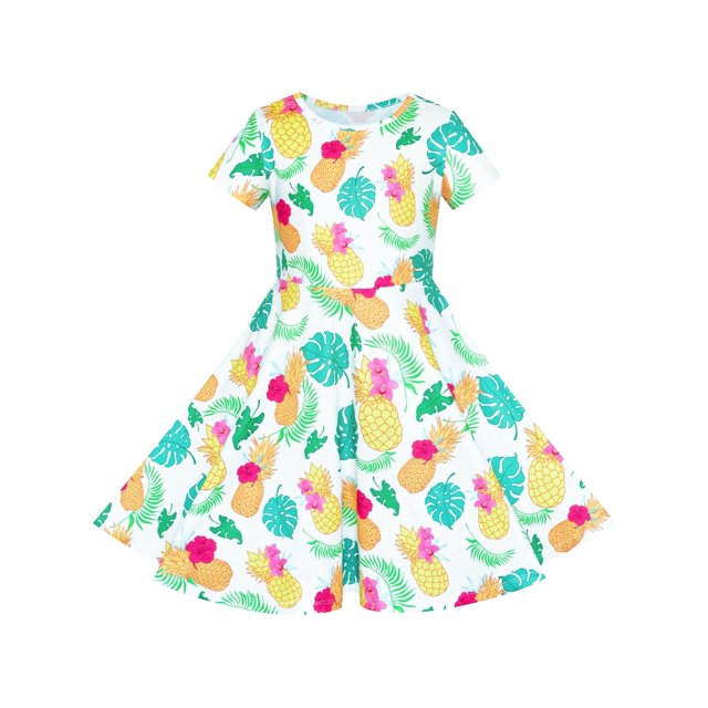 Sunny Fashion Robe d'Été Style Hawaïen Ananas pour Fille, Colorée, 8 Ans