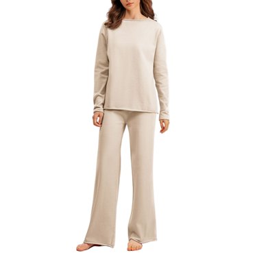 TJAZFJPA Sweatsuits Women 2 Piece Outfit Women Autumn and Winter Fashion Temperament Loose Casual Wide Leg Pants Knitted Sweater Solid Color Pants Two Piece Suit