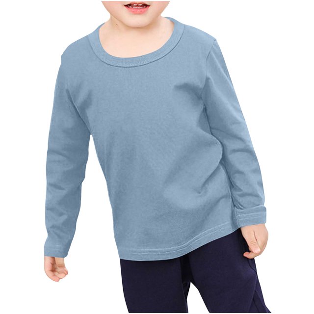 RXIRUCGD T-Shirts pour Tout-Petits Garçons Filles Mode Couleur Unie Col Rond Manches Longues Haut ( Bleu, Taille : 6-7 Ans )