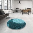 thumbnail image 4 of Ahgly Company Tapis de Zone Rond d'Intérieur Lavable à la Machine, Transitionnel, Bleu à Losanges Bleus, 6 Pieds Rond, 4 of 7