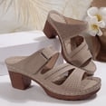 thumbnail image 4 of WRKEKC Sandals for Women One Piece Style Elevated Wedge Slides Cut Out Design Hook and Loop Strap Beach Summer Sandals, 4 of 9