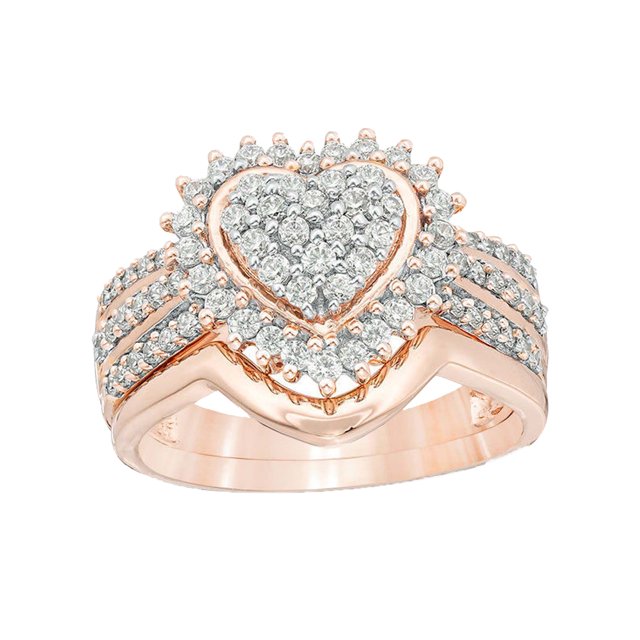 PVCS Bague de Mariage Mode pour Femme en Or avec Diamant Ensemble Deux Pièces Bague