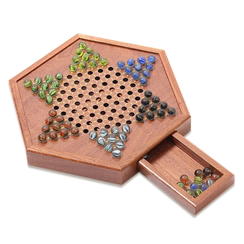 Yeacher Wooden Chinese Checkers Set with Storage Drawer Children Adults Chess Board Game