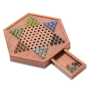 Yeacher Wooden Chinese Checkers Set with Storage Drawer Children Adults Chess Board Game