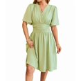 thumbnail image 1 of Robe pour Femme Été Décolleté en V Profond Élégante Mini-Robe à Volants Robe à Taille Robes Vert Haricot S, 1 of 10