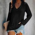 thumbnail image 2 of KIHOUT Hauts pour Femmes Printemps Hiver Mode Décontractée Manches Longues Col en V Couleur Unie Hauts Blouse pour Dames, 2 of 4