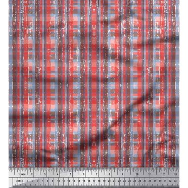 Soimoi Satin Silk Fabric Geometric Check Print Fabric by The Yard 42 Inch Wide