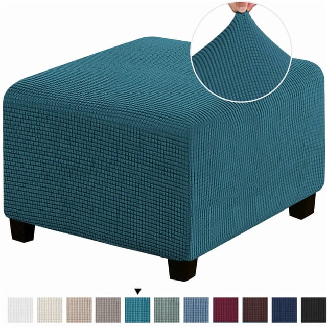 Chok 3 Sizes Square Jacquard Durable Customized Stretch Footrest Ottoman Cover Folding Storage Stool Furniture Protector Slipcover (Dark Grey L)