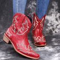 thumbnail image 4 of HBFAGFB Womens Boots Retro Embroidery Square Heels Slip-On Short Booties Pointed Toe Shoes Wine Size 38, 4 of 4