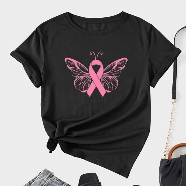 TIMIFIS T-Shirt Ruban Rose de Sensibilisation au Cancer du Sein pour Femmes T-Shirts Cancer du Sein Été Ample Imprimé Col Rond T-Shirt Manches Courtes Blouse Décontractée Automne/hiver