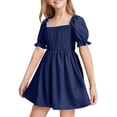 thumbnail image 1 of Robe Petite Fille à Manches Bouffantes, Robes Soleil, Robe Chic, Robes Trapèze Smockées pour Filles, Robe Chic pour Filles, 1 of 5
