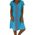 thumbnail image 2 of GZWYHT Robes d'Été, Robes pour Femmes 2025 Style d'Été pour Femmes Col en V Imprimé Coton et Décontracté Grande Taille Robe pour Dames Robes Midi, Robes en Lin, Robe Bleue, Commodes en Liquidation 3TG, 2 of 6