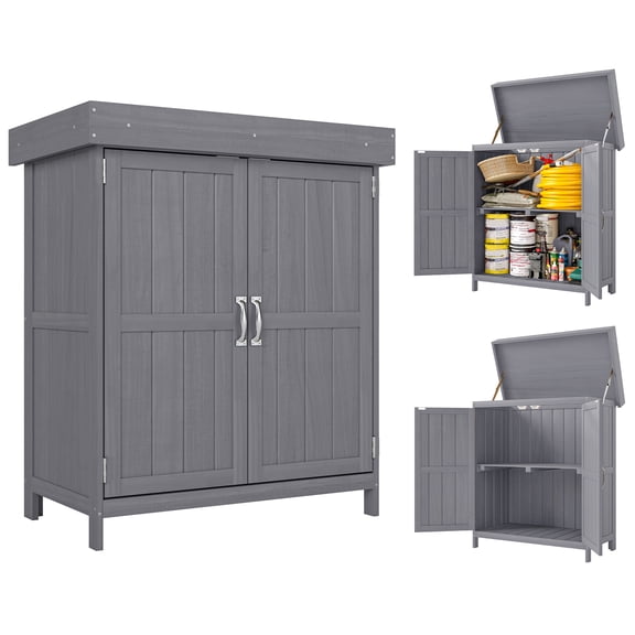 Outsunny Wood Garden Shed Outdoor Tool Shed with Hinged Roof, Dark Grey