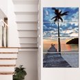 thumbnail image 1 of Wooden Pier and Palm Tree - Seashore Photo Canvas Art Print, 1 of 3