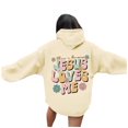 thumbnail image 1 of Sweats À Capuche Femme Fall Plus Size Oversized Hoodie Stylish Lettering Pullover Sweatshirt Stretchy Casual Tops Womens Sweaters Beige S, 1 of 7