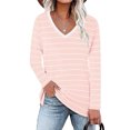 thumbnail image 5 of V Neck Striped Top, Skin Friendly Side Slit Easy To Match Loose Long Sleeve Sweatshirt  For Office Pink L, 5 of 5