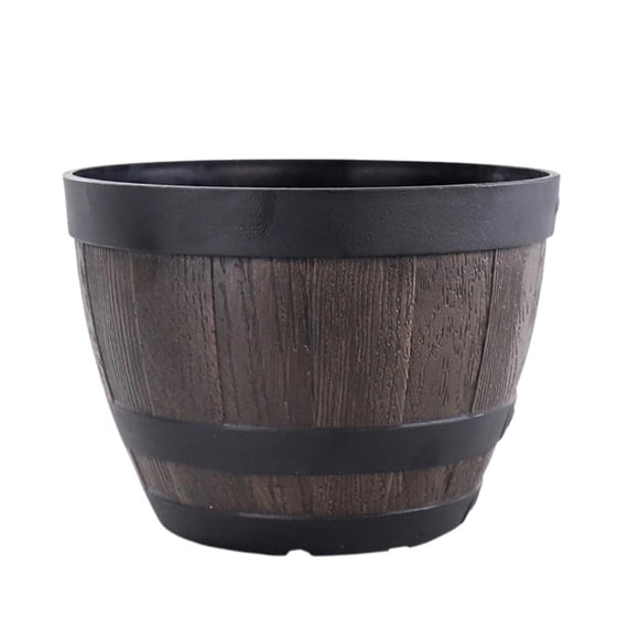 Pot de Plante en Baril de Simulation Pot de Fleurs en Baril de Résine Contenant pour Plantes pour Décoration Extérieure Ou Intérieure