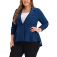 thumbnail image 4 of Agnes Orinda Women's Plus Size Blazer Button Notch Panel Ruffle Peplum Blazers 5X Roral Blue, 4 of 7