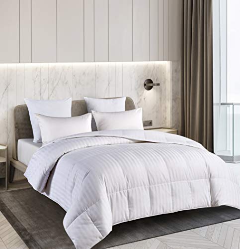 BlueRidge Home Fashion Supreme Cotton Damask Stripe Full-Queen in White Color Down Down Comforter,