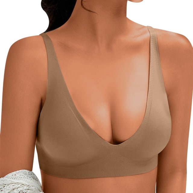 Timegard Womens Bras Adjustable Strap Wireless Deep V Neck Smoothing Full Support Comfort Everyday Bra