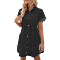 thumbnail image 1 of XDZJLR Robes pour Femmes Manches Courtes Boutonnée Fluide Jupe en Denim à Volants, 1 of 5