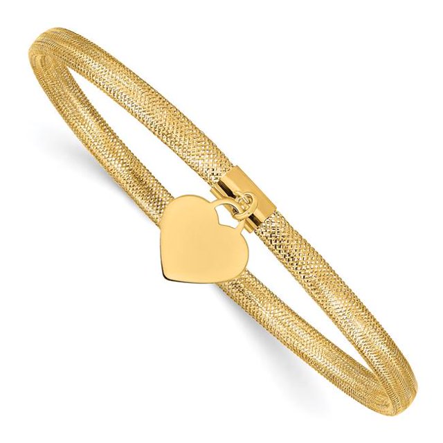 Quality Gold SF2749 14K Yellow Gold Heart Stretch Mesh Bracelet