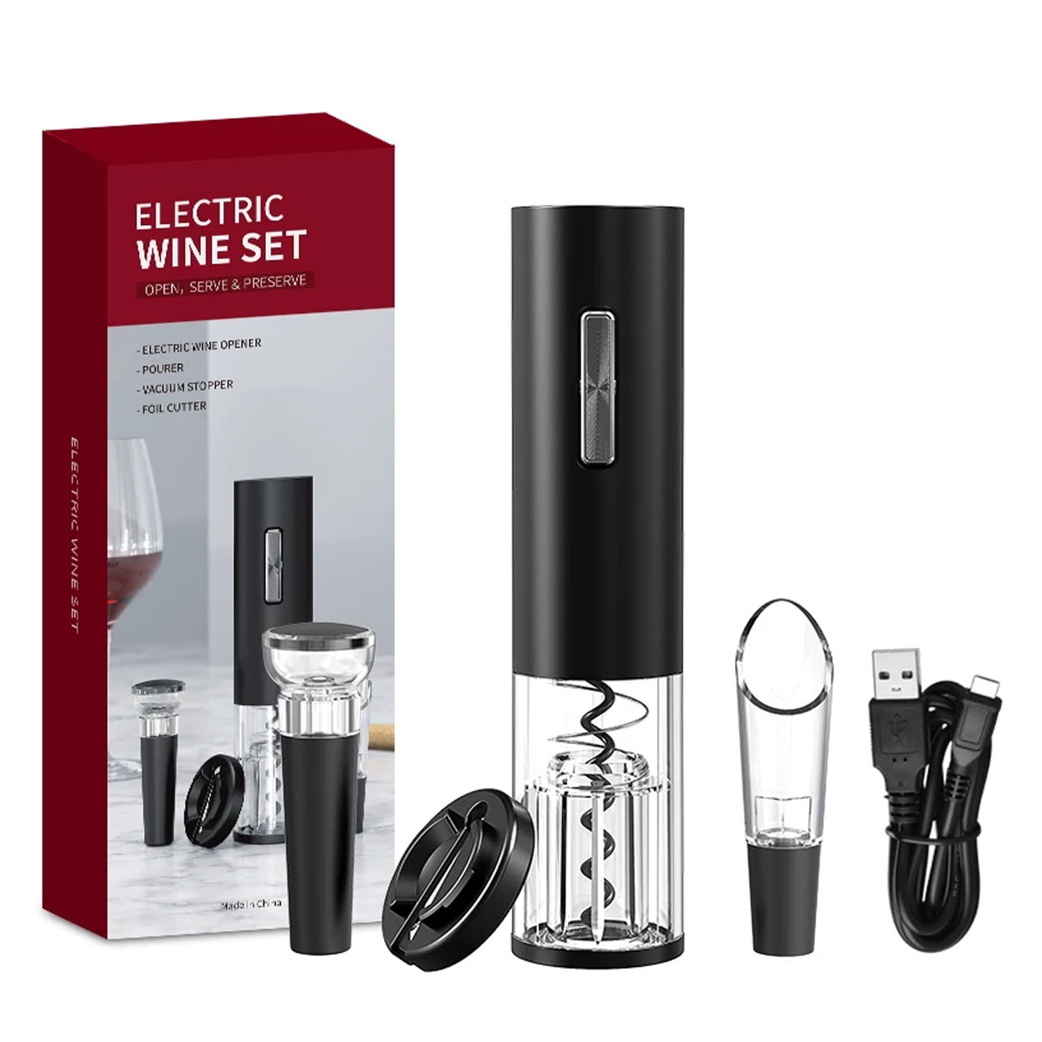 Ensemble d'Ouvre-bouteille Électrique, Ouvre-Bouteille de Vin Automatique Rechargeable par USB