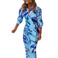 thumbnail image 1 of Sexy Dance Robes pour Femmes Imprimé Floral Été Plage Robe d'Été Géométrique Longue Robe Col en V Manche 7 Bleu Pâle 3TG, 1 of 2