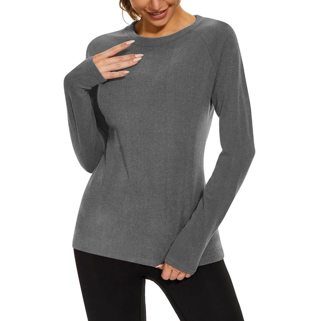 BLVB Chandails Thermiques pour Femmes Hauts à Manches Longues sous-Vêtement Doublé en Molleton pour Dames Col Ras du Cou Doux Couche de Base Hauts pour l'Hiver Temps Froid