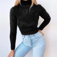 thumbnail image 2 of GigrtiJin Chandails à Col Roulé pour Femmes Décontractés Couleur Unie Slim Crop Top Mode Confortable Blouses Décontractées, 2 of 7