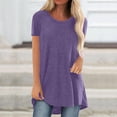 thumbnail image 2 of Womens Summer Solid Round Neck Loose Short Sleeve Tops T-shirt Blouse, 2 of 5