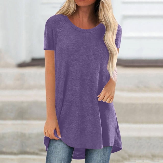 LSLJS T-Shirts pour Femmes T-shirt d'Été Uni à Col Rond Ample à Manches Courtes Hauts T-shirt Blouse
