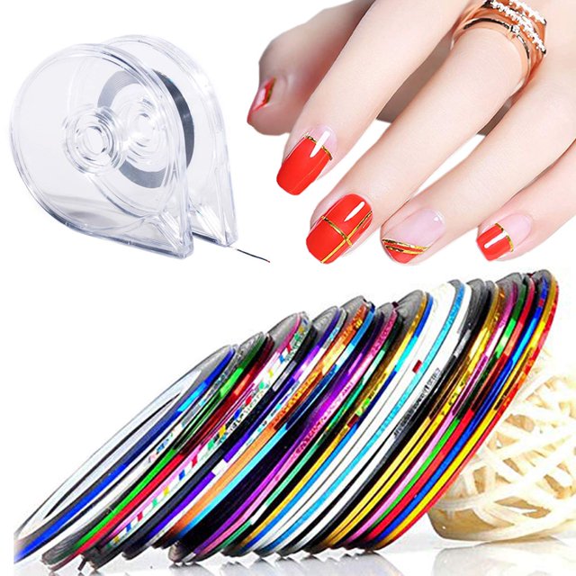 30 Couleurs Nail Striping Tape Ligne 2 PCS Nail Tape Distributeurs Rouleau Distributeur Striping Tape Ligne Nail Art Outils Nail Art Decoration Autocollants Kit DIY Nail Tip pour Femmes Filles Manucure Conseils Décor