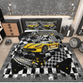 thumbnail image 1 of Erosebridal Gold Sports Car Bedding Full Comforter Set, Racing Car Flag Down Comforter, Black Yellow Grey, Reversible 3 Pieces, 1 of 7