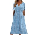 thumbnail image 2 of Babysbule Liquidation Robes d'Été pour Femmes, Mode Femmes Décontractée Ample Imprimé Papillon Col en V Manches Mi-Longues Boutons Poches Robe Longue, 2 of 5