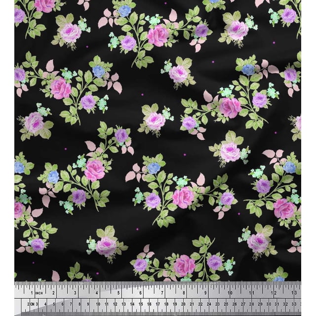 Soimoi Tissu en Coton Canard Feuilles, & Imprimés Floraux Roses au Mètre 56 Pouces de Large