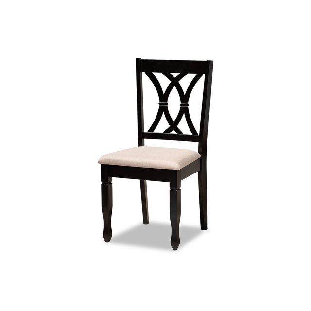 Baxton Studio Reneau - Chaise - Bois de Caoutchouc Massif, Tissu polyester - Sable, Brun espresso (Lot de 4)
