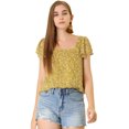 thumbnail image 1 of INSPIRE CHIC Women's Chiffon Square Neckline Ruffle Sleeve Floral Top, 1 of 6