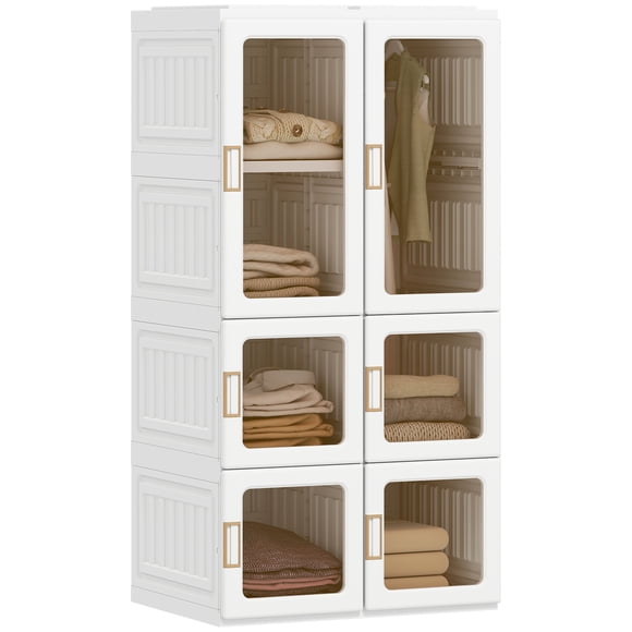 HOMCOM Garde-Robe Portative avec 5 Compartiments, Tringle, Blanc