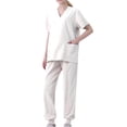 thumbnail image 1 of Pisexur Women's Scrub Set Solid Color Stretch Medical Uniform Scrub Set V Neck Short Sleeve Work Top Cargo Tapered Jogger Pants With Pockets, 1 of 2