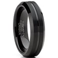 thumbnail image 1 of Mens Tungsten Wedding Band Black Ring Grooved Center 6MM, 1 of 3