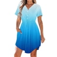 thumbnail image 2 of LOVZFMLL Robe d'Été Décontractée pour Femme à Manches Courtes, Col en V, Boutonnée, Robe de Plage pour Vacances et Voyages avec Poches, Bleu, P, 2 of 8