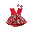 thumbnail image 1 of Kmbangi Baby Watermelon Print Clothes Set, Deep V-neck Jumpsuit+Headband, 1 of 7