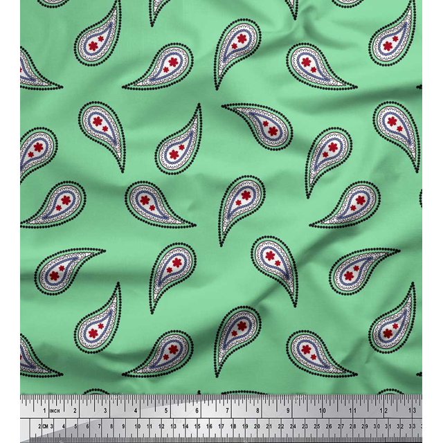 Soimoi Green Rayon Fabric Floral & Paisley Print Sewing Fabric Yard 42 Inch Wide